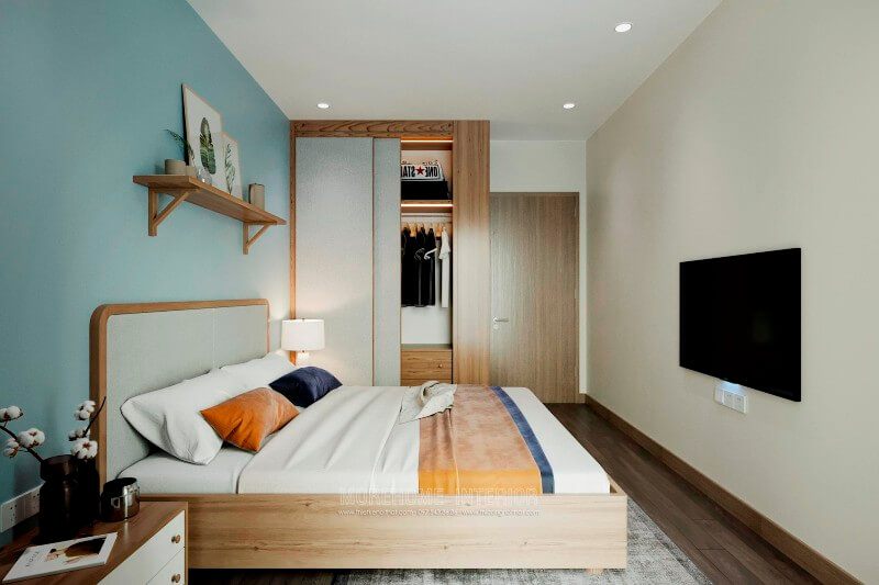 Nội thất phòng ngủ gỗ công nghiệp phong cách hiện đại, không cầu kỳ nhưng vẫn toát lên vẻ sang trọng với nội thất gỗ màu trung tính, tinh tế